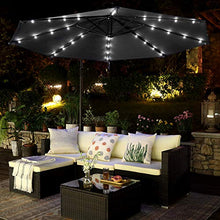 SONGMICS Ombrellone da Giardino Decentrato con 32 Luci a LED a Energia Solare, Ombrellone Ø 3 m con Base, Protezione UPF50+, Manovella per Apertura/Chiusura, Terrazzo Cortile, Grigio GPU018G01