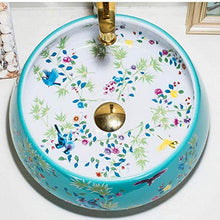 Jgophu - Lavabo da bagno, in porcellana, motivo: uccelli e vasi di fiori