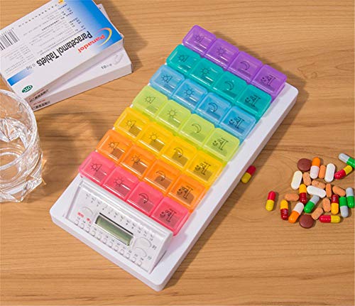 GYC Dispenser Portatile con 7 Scomparti per Tablet per l'home Office, promemoria per Supporto organizzatore Automatico con Scatola per Pillole con Timer per Allarme elettronico Automatico