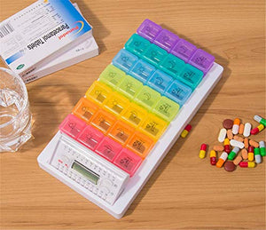 GYC Dispenser Portatile con 7 Scomparti per Tablet per l'home Office, promemoria per Supporto organizzatore Automatico con Scatola per Pillole con Timer per Allarme elettronico Automatico