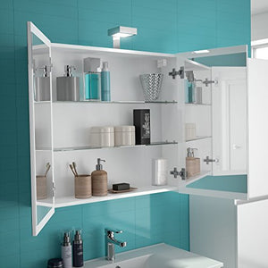 Allibert - Set di mobili da bagno premontati, funzione Softclose, mobiletto a specchio, 80 cm, colore: Bianco
