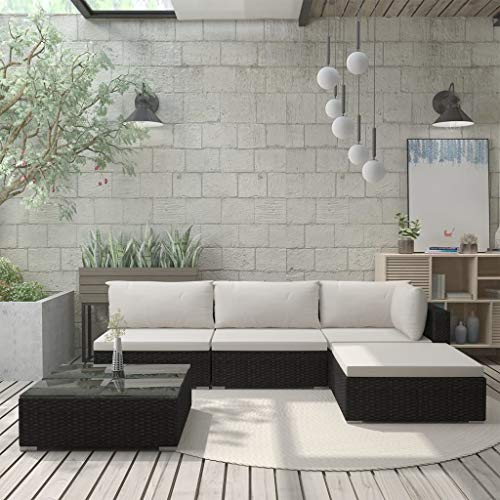 SKM Set Divani da Giardino 5 pz con Cuscini in Polyrattan Nero (43.8kg)