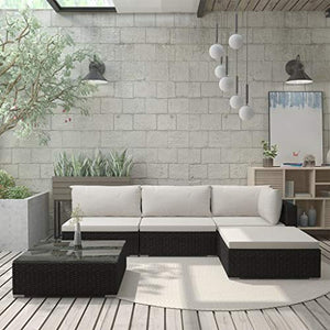 SKM Set Divani da Giardino 5 pz con Cuscini in Polyrattan Nero (43.8kg)