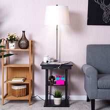 Lampada da Terra Comodino con Cappuccio con Rocker Luce Integrato nel Tavolino di Cui 2 Porte USB (Bianco Hood)