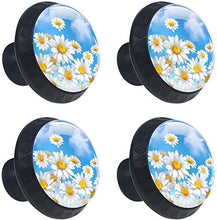 Bianco giallo Daisy Florals Blue Clear Sky Pomelli per Porta Set di 4 Pomelli per Mobili Manopole per Cassetti Cucina Armadio Vetro