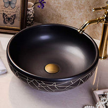 Jgophu - Appendiabiti rotondo in porcellana, lavabo da appoggio per bagno, dipinto a mano, colore: Nero