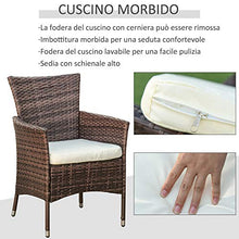 Outsunny Set Mobili da Esterno con 1 Tavolo e 6 Sedie da Giardino con Cuscini, Rattan PE e Metallo Zincato, Marrone
