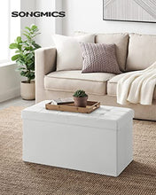 SONGMICS Pouf Contenitore, Cassapanca Contenitore con Coperchio Ribaltabile, Capacità di 80 Litri, Max Portata di 300 kg, 76 x 38 x 38 cm, Bianco LSF45WT