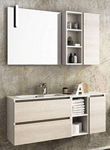 Mobile da bagno colore Rovere Tranche,specchio con luci a led,Misura: L.120 P.35 cm Top Lavabo bianco In Ocritech Con Vasca Integrata