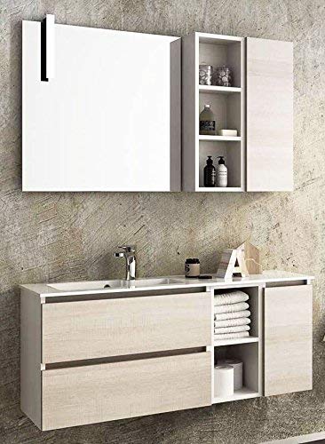 Mobile da bagno colore Rovere Tranche,specchio con luci a led,Misura: L.120 P.35 cm Top Lavabo bianco In Ocritech Con Vasca Integrata