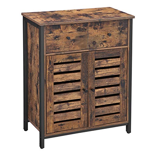 VASAGLE Armadio a pavimento, armadio indipendente con 1 cassetto e mensola, armadio da cucina, porte a feritoia, per soggiorno, corridoio, ufficio, camera da letto, marrone rustico LSC86BX