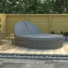 Tidyard Lettino Prendisole 2 Posti con Cuscini in Polyrattan Grigio, Lettini da Giardino, Sedie a Sdraio da Giardino, Lettino da Esterno 198 x 138 x 28 cm