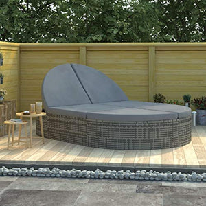 Tidyard Lettino Prendisole 2 Posti con Cuscini in Polyrattan Grigio, Lettini da Giardino, Sedie a Sdraio da Giardino, Lettino da Esterno 198 x 138 x 28 cm