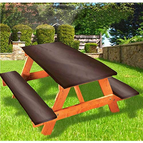 LEWIS FRANKLIN Tenda da doccia Ombre Picnic Tavolo e Panchina, Tovaglia da tavolo con panchina, moderna, in legno naturale, con bordo elastico, 60 x 180 cm, set da 3 pezzi per tavolo pieghevole