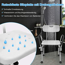 LZQ, sgabello da doccia regolabile in altezza a 5 livelli, 37,5 - 50,5 cm, con braccioli e schienale antiscivolo, seduta in alluminio e plastica HDPE
