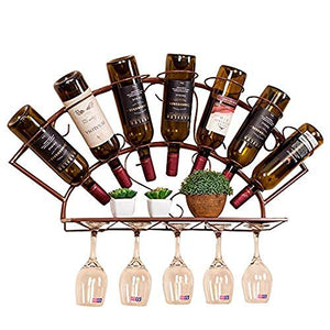 Cremagliera Del Vino Del Metallo Porta Bottiglie E Vetro Portabottiglie Per Vino- Portabottiglie Da Parete, Portabicchieri Cucina Domestica Creativa E Decorazione Bar
