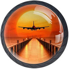 Aeroplano sopra il molo nel tramonto Pomelli per Porta Set di 4 Pomelli per Mobili Manopole per Cassetti Cucina Armadio Vetro