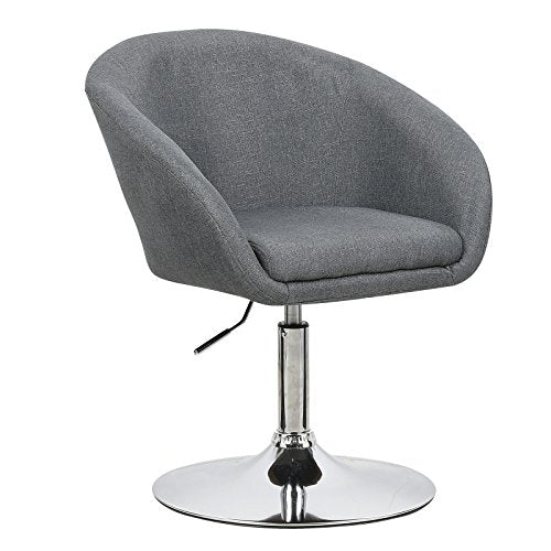 WOLTU BH61dgr-1 1X Poltrona da Bar Sedia Sofa Sgabelli Poltroncina con Schienale Braccioli per Camera Ufficio Tessuto di Lino Cromato Altezza Regolabile Girevole Moderno Grigio Scuro