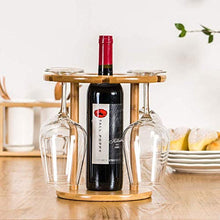 VANDA Portabottiglie per Bicchieri di Vino, in bambù Naturale, con 6 portabicchieri e 1 portabottiglie, Perfetto per Gli Amanti del Vino o per Gli Ospiti per Feste o Banchetti