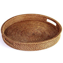 QULONG Vassoio in Rattan con Manico - Vassoio in Vimini Multiuso Intrecciato a Mano con Fibra di Rattan Resistente