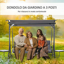 Outsunny Dondolo 3 Posti da Giardino o Balcone con Tettuccio Regolabile e 2 Tavolini, per Esterno, Grigio 278x125x177cm