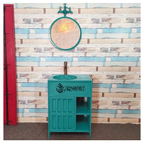 YRRA Moderno Mobiletto Bagno Sottolavabo, Autoportante Mobile Bagno con Lavabo, Mobile Contenitore Lavabo Bagno con Rubinetto 23,6 x 17,7 33,4 Pollici,Dark Green,with Mirror