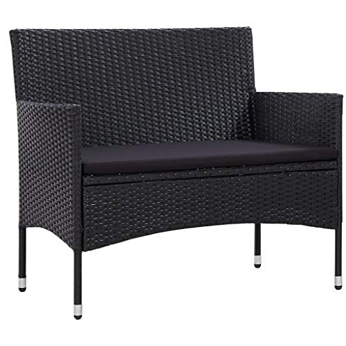 vidaXL - Panchina da giardino, 103 cm, in polyrattan, colore: Nero