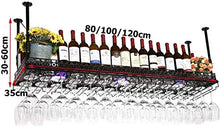 DJSMjbj Stemware Rack in metallo da parete per bottiglie di vino, supporto da appendere a soffitto per bottiglie di vino, facile da installare (dimensioni: 120 x 35 cm)