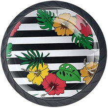 Banda bianca nera floreale tropicale foglia Pomelli per Porta Set di 4 Pomelli per Mobili Manopole per Cassetti Cucina Armadio Vetro