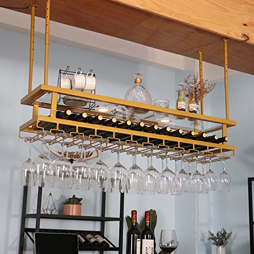 MYAOU Portabicchieri da Vino da Appendere Bicchieri Sottosopra Portabottiglie Portabottiglie Portabottiglie Appendiabiti da Vino Appendiabiti Altezza Regolabile Soffitto Decorazione mensola, Oro