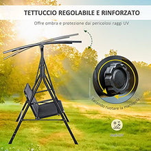 Outsunny Dondolo da Giardino Terrazza 3 Posti con Tettuccio Parasole Regolabile, Metallo e Textilene 172x110x155cm Nero