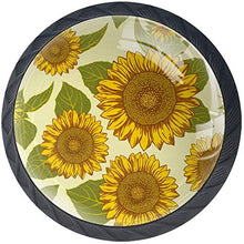 Girasoli gialli con foglie verdi Pomelli per Porta Set di 4 Pomelli per Mobili Manopole per Cassetti Cucina Armadio Vetro