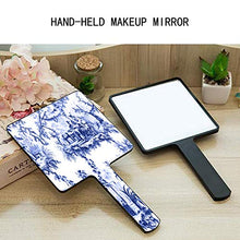 Specchio a mano, blu chinoiserie toile quadrato palmare specchio con manico per trucco, casa, salone di viaggio, uso 9 cm L x 16 cm L