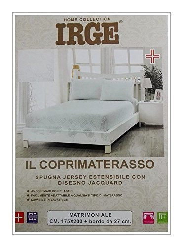 Irge COPRIMATERASSO in Spugna Jersey Estensibile con Disegno Jacquard CM 175X200 con Bordo da 27 CM