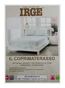 Irge COPRIMATERASSO in Spugna Jersey Estensibile con Disegno Jacquard CM 175X200 con Bordo da 27 CM