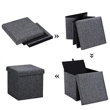 Deuba Pouf imbottito pieghevole e spazio interno coperchio 40L simil lino grigio scuro 38x38x38cm poggiapiedi o sgabello