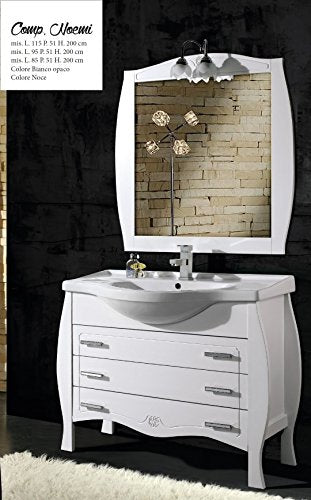 Europrimo Mobile da Bagno con lavabo e Specchio Noemi 95 per Arredo Bagno Bianco Classico Composizione Set