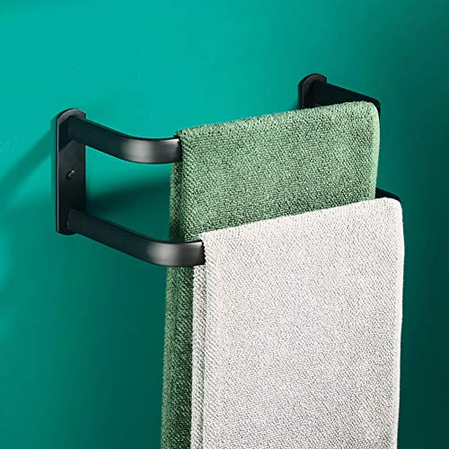 Portasciugamani da Bagno a Parete, Port Asciugamani in Alluminio con dislocazione Multistrato, Mensole Bagno per Bagno Cucina dell'hotel Black Double Layer 30CM