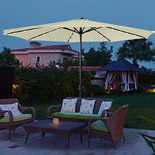 Asina 350cm Ombrellone da Giardino in Poliestere Protezione Solare UV con Manico da 38mm e 32 LEDs Ombrelloni per Balcone Patio attività all'aperto(Beige)