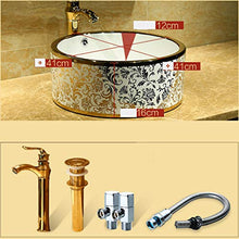 Ayhuir Oro Modello Europa Vintage Style Art lavabo Rubinetto Set Lavabo da appoggio in Ceramica Ciotola Rotonda in Ceramica lavabo lavandino del Bagno