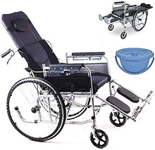 Sedia A Rotelle per Anziani in Acciaio al Carbonio Addensato con WC, può Essere Piatta A 180 °, Sedia A Rotelle per Disabili Semovente Pieghevole, Sedia da Viaggio Portatile con Freni A Mano Anterior