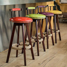 XEWNEGTZI Sgabello da Bar Rotante Sedie da Bar con Schienale Basso, Gambe in Legno Massello E Cuscino in PU, Sgabelli Alti per Colazione in Cucina, Carico 150 kg (7 Colori)(Color:Marrone)