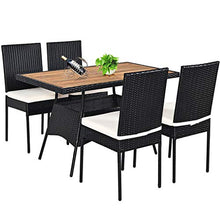 LUGEUK 5pcs Tavolo da Pranzo in Vimini in Rattan da 5 Pezzi e sedie Tavolo in Legno Acacia e 4 sedie con Cuscini