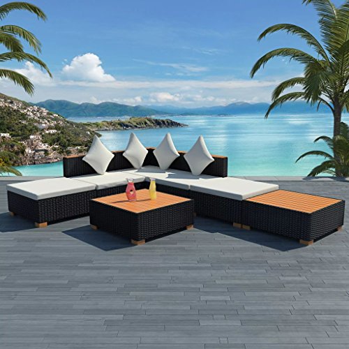 Tidyard Divani da Giardino, Set di mobili da Giardino Set 16 pz in Polirattan e WPC Nero