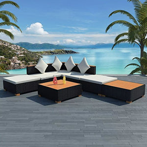 Tidyard Divani da Giardino, Set di mobili da Giardino Set 16 pz in Polirattan e WPC Nero