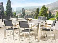 Beliani Set da Giardino Tavolo Simil Cemento 6 Sedie Tessuto Nero 180 x 90 cm GROSSETO