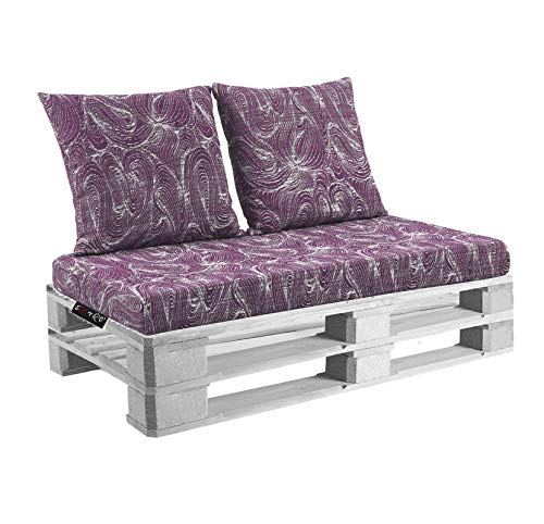 Belem Viola Tusco Set Cuscini 120x60 + schienali 60x60 pz.02 per Esterno/Interno arredo pallet da Giardino Divanetto per il tuo bancale Cuscini interno poliuretano Tessuto Lavabile Sfoderabile