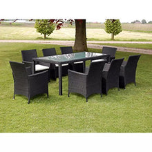 Tidyard Set da Pranzo da Giardino 9 pz con Cuscini in Polyrattan Nero, Set Mobili da Giardino in Rattan,Tavolo da Esterno 9 Posti, Tavolo con Sedie da Esterno 9 Posti 190 x 90 x 75 cm