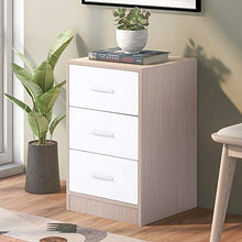 Wealthgirl - Comodino, cassettiera con 3 cassetti con maniglie e guide in metallo, unico piano fisso bianco e rovere