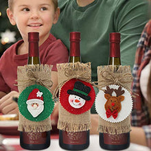 Amosfun - Borsa natalizia per vino rosso Babbo Natale, decorazione per bottiglie di vino, pupazzo di neve, alce e Natale, 3 pezzi